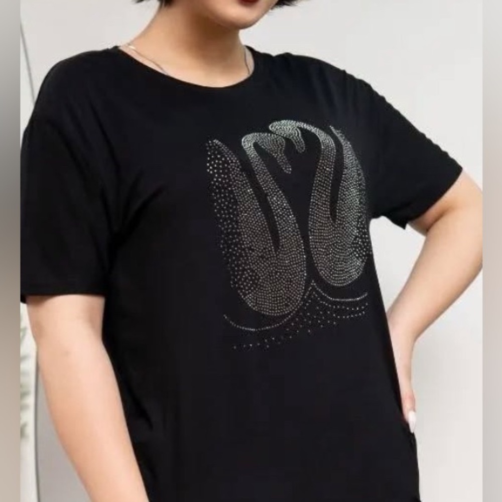 leo & ugo Black Swan cristals Graphic Women's Top